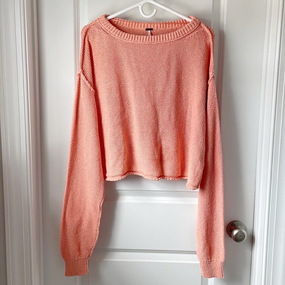 Free People Inside Out Cotton Knit Pullover Sweater in Coral - Picture 2 of 5